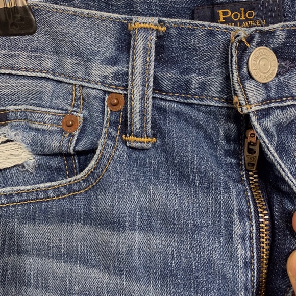 POLO RALPH LAUREN WAVERLY PATCHWORK STRAIGHT CROPPED BLUE DENIM JEANS - Picture 8 of 16